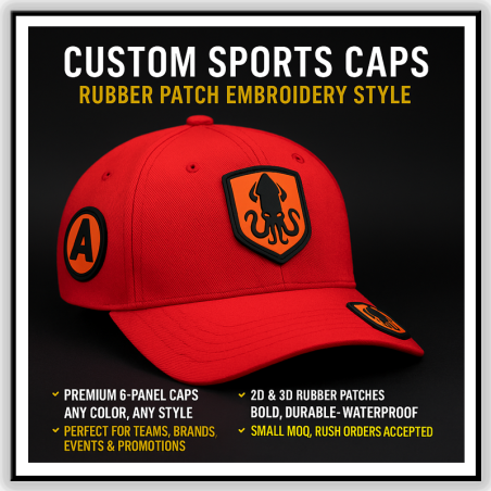 Six Panel Sports Cap With Rubber Logo