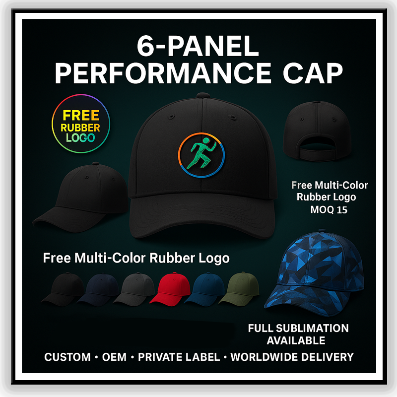 Six Panel Sports Cap With Rubber Logo Six Panel Sports Cap With Rubber Logo
