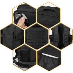 Tactical Backpack for Men and Women 45L Army 3 Days Assault Pack Bag Large Rucksack with Molle System - Black