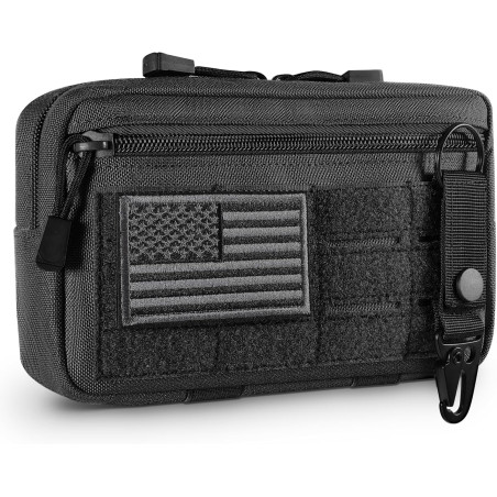 Tactical MOLLE Admin Utility Pouch – Laser-Cut EDC Tool Organizer with US Flag Patch & Keychain